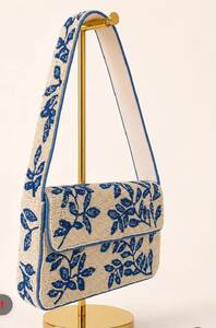Handmade <b>Blue</b> Floral Beaded Crossbody <b>Bag</b> Square Embroidery <b>Clutch</b> Purse - Product Image 2