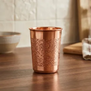 Vaso de Cobre Grabado con Diseño Floral Tradicional, Taza de Cobre Puro para Beber, para el Hogar, Comedor, Cocina y Regalos - Product Image 4