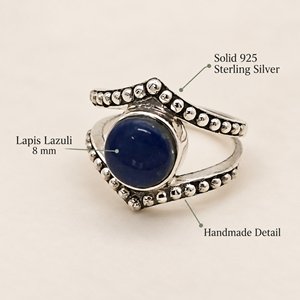 <b>Lapis</b> <b>Lazuli</b> <b>Ring</b> Sterling Silver Bezel Setting Boho Statement <b>Ring</b> September Birthstone - Product Image 6