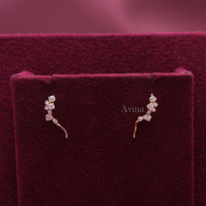 IGI Certified Lab Grown Round Diamond Floral <b>Earrings</b> 925 Sterling Silver | Luxury Leaf Design Diamond <b>Cuff</b> <b>Earrings</b> - Product Image 1