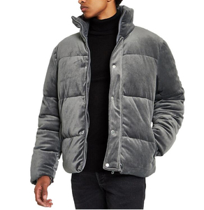 Custom Dark Gray <b>Men's</b> Winter Puffer <b>Jacket</b> <b>Velvet</b> Stand Collar Zip Up Down Alternative Outerwear OEM - Product Image 1