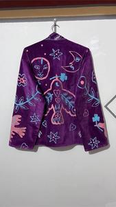 Premium Purple <b>Velvet</b> Embroidered <b>Jacket</b> With Floral Bird Pattern Full Sleeve Stand Collar Bohemian <b>Women</b> Winter Coat - Product Image 6