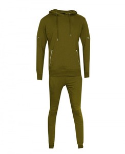 Conjunto Deportivo Informal para Hombre, Color Verde Oliva, con Capucha, Manga Larga, Color Sólido, con Bolsillos Laterales y Cierre con Cordón - Product Image 4