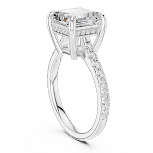 Anillo de Diamantes con Engaste Pavé en Oro Blanco de 14K, Joyería Hecha a Mano en Oro Blanco de 14K con Diamante Cultivado en Laboratorio con Corte Asscher Genuino - Product Image 3