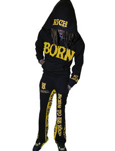 ชุดเสื้อฮู้ดดี้และกางเกงสีดำ Born To Be Rich สไตล์สตรีทแวร์ แขนยาว ผ้าฝ้าย สำหรับผู้ใหญ่ ใส่ได้ในฤดูใบไม้ร่วง - Product Image 4