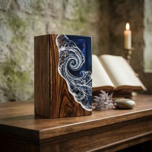 Ocean Wave Resin Wooden Urn Handmade Cremation Keepsake <b>Memorial</b> <b>Box</b> Home Display - Product Image 5