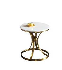 <b>Round</b> White Top <b>Side</b> <b>Table</b> <b>Gold</b> Angled Rod Frame Two Tier Modern Handcrafted Eco Friendly Living Room Bedroom Furniture - Product Image 4