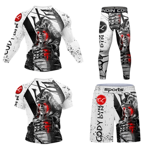 Unisex MMA Rash Guard Set BJJ <b>Compression</b> <b>Shirt</b> Shorts Spats Yin Yang Design Quick Dry Breathable Anti-Bacterial UV Protection - Product Image 2