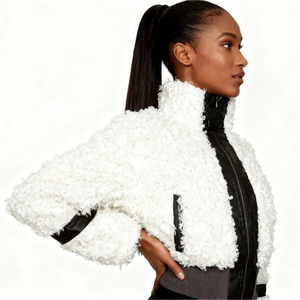 Veste décontractée d'hiver pour femme avec col rabattu, patchwork en velours et logo, design respirant - Product Image 2
