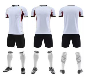 Men's White Soccer Jersey Set With Red Accents Black Shorts And <b>Socks</b> <b>Moisture</b> Wicking Polyester All Seasons Athletic Fit - Product Image 1