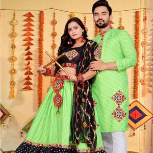 Premium Special Navratri Couple Combo Cotton Lehenga Choli And <b>Men</b> Cotton <b>Kurta</b> Pant Set Wholesale Rate By Royal Export - Product Image 6