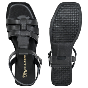 <b>Women</b> Premium Black Leather Gladiator Sandals Handcrafted Korean Style Summer Lightweight Cushioned Open Toe Comfort <b>Slip</b>-On - Product Image 5