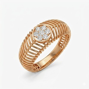Bague Statement Unique en Or Massif 14K, Diamant Clos en Grappe Florale Texturée, Bande Large, Diamant de Laboratoire, Bijoux Fins, Cadeau de Luxe - Product Image 6