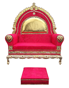 Royal Maharaja Singhasan Throne Chair <b>Footstool</b> Velvet Upholstered Traditional Vintage Wedding Event Seating Metal Frame Indoor - Product Image 1