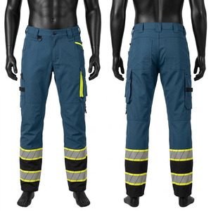 Pantalones de Trabajo Premium de 240 GSM, de Polialgodón, Resistentes al Agua, con Acabado Ácido, Color Azul Marino, con Cinta Reflectante - Product Image 1