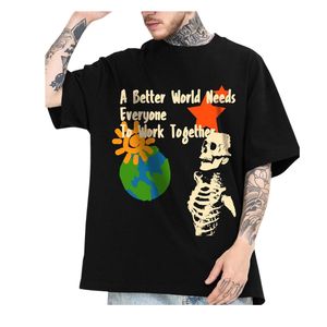เสื้อยืดคอตตอนหนาน้ำหนักมาก พิมพ์ลายกราฟิก สีดำ สไตล์วินเทจ สตรีทแวร์ แขนสั้น ทรงหลวม ยูนิเซ็กซ์ รับผลิตตามสั่ง (OEM) - Product Image 5