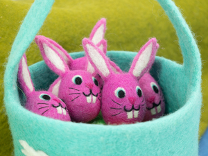 Bulk Handmade Pink Felt & Yarn Easter Bunny Head for Kids for Garland Making Wreath Decor and Crafts - Product Image 4