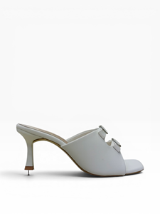 Sandales élégantes blanches à talon compensé pour femme, à double boucle, bout carré ouvert, à enfiler, chaussures tendance pour les fêtes, le quotidien et les occasions décontractées - Product Image 3