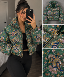 Blouson matelassé à sequins pour femme, col montant, manches classiques, court, printemps, broderie scintillante, motif géométrique - Product Image 5
