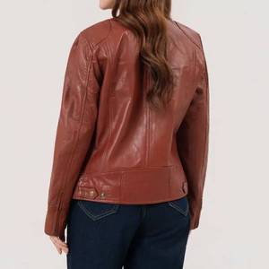 Cecilia Women’s Brown Biker Leather <b>Jacket</b> - Leather <b>Jacket</b> Brown - Product Image 5