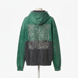 Sudadera con Capucha para Hombre, Verde y Negra, con Estampado Celta, Estilo Streetwear, Oversize, Informal, para Invierno - Product Image 2