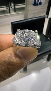 5CT Oval Lab Grown Diamond <b>Ring</b> 14K White Gold Halo Engagement <b>Ring</b> Luxury Statement Wedding Jewelry Gift for Her - Product Image 5