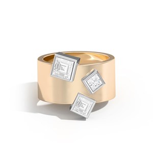 Anillos de Cigarro con Diamantes Cultivados en Laboratorio, Corte Princesa, Engastados en Bisel, Oro Sólido de 14K y 18K, Bandas Geométricas de 10 mm de Ancho, Precio de Fábrica, Venta al Por Mayor - Product Image 1