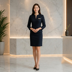 Men and Women Navy Blue Uniform Suit Set with <b>Name</b> <b>Tag</b> for Staff Adult Workwear Spandex Breathable - Product Image 3