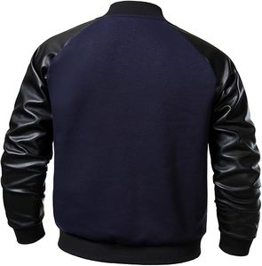 High Quality Men's Varsity Jackets Thin <b>Stand</b> Collar Light <b>Weight</b> Winter Wool Body Leather Sleeve Best Design Plain Fabric Front - Product Image 5