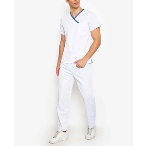 Fashionable Manufactory Custom Men Medical <b>Scrub</b> Uniform <b>Sets</b> Elasticity Short Sleeve Crew Neck Top Jogger Pant <b>Scrub</b> <b>Set</b> - Product Image 1