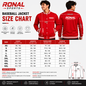 เสื้อแจ็คเก็ตวาร์ซิตี้สีแดงสำหรับผู้ชาย RONAL SPORTS พร้อมแถบสีขาวและโลโก้พิมพ์ด้านหลัง ทรงปกติ คอปกพับ ปิดด้วยซิป - Product Image 6