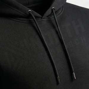 Sweat-shirt à capuche noir pour homme, manches longues, couleur unie, décontracté, en coton, avec cordon de serrage et poche avant, pour l'automne - Product Image 4