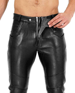 Pantalones de Motociclista para Hombre, Negros, Recubiertos de PU, Cintura Alta, Cierre de Cremallera, Bolsillos Laterales, Corte Recto, Resistentes, para Invierno - Product Image 5