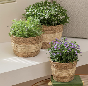 Pots de rangement au sol en jonc de mer sculptés à la main, style rétro, fabriqués au Vietnam, avec poignées, tressés à la main, écologiques, durables, capacité 24L - Product Image 3