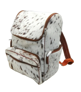 Handmade Genuine Leather Hair on Cowhide Backpack with Zipper Closure and Letter Pattern for Travel <b>Laptop</b> School Use HNBP-0084 - Product Image 3