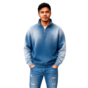 Fabricant de vêtements streetwear pour hommes, sweats à col zippé épais effet délavé personnalisé, vente en gros, marque privée, OEM, fournisseur de vêtements Facto - Product Image 1