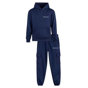 Survêtement unisexe bleu marine à capuche, couleur unie, coupe décontractée avec poches latérales, style automne, 100 % coton - Product Image 1