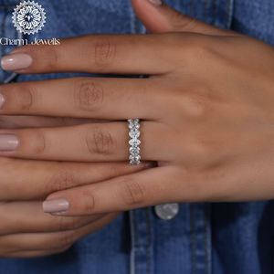 Charm_Jewells Moissanite <b>Eternity</b> Band <b>Ring</b> Round Brilliant Cut Pave Setting 925 <b>Silver</b> Women's Classic Engagement <b>Ring</b> - Product Image 6