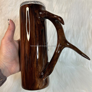 Gobelet en acier inoxydable de style américain avec poignée en forme de corne de cerf, gobelet droit et fin en bois pour la chasse - Product Image 4