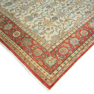 Alfombra Oriental de Lana Pura Anudada a Mano, Color Marfil y Rojo con Diseño Floral, para Sala de Estar - Product Image 5