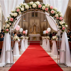 Arche de mariage en métal argenté, support de toile de fond incurvé avec draperies et décorations florales pour événements, cérémonies et présentations sur scène - Product Image 3