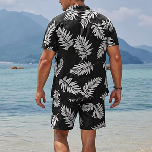 Men's Casual Summer Black White Floral Print Satin Eco-Friendly Quick Dry Breathable Anti-Pilling Short Sleeve Shirt 300 Grams - Product Image 2