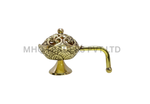 Quemador de Incienso de Latón Portátil, Incensario Aromático con Tapa Floral Grabada, Difusor de Varilla Larga, Pequeño, Orgánico, para Rituales en el Hogar en Todas las Estaciones - Product Image 3