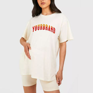 High Quality Women's Oversized Cream T-<b>Shirt</b> Crew Neck Short Sleeve 100% Cotton Jersey <b>Flame</b> Logo Print Loose Fit All Seasons - Product Image 1