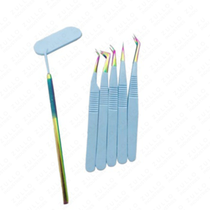 แหนบต่อขนตาเคลือบสีฟ้าสกายบลู พร้อมปลายสีรุ้ง และชุดกระจกติดขนตา สำหรับมืออาชีพ - Product Image 3