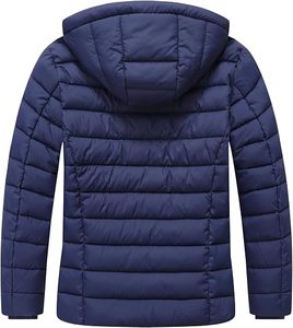 Navy Blue Woven Knitted Hooded <b>Puffer</b> <b>Jacket</b> Windproof Zip up Winter Coat Lightweight Quilted Outerwear for Daily Wear - Product Image 2