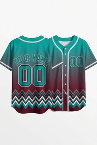 Camiseta de Béisbol Sublimada Personalizada con Diseño Chevron Rosa y Azul, Uniforme de Equipo con Botones para Hombre, Camisa Deportiva Atlética que Absorbe la Humedad - Product Image 3