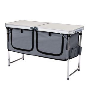 <b>Portable</b> 4ft <b>Picnic</b> <b>Table</b> with Carry Handle Outdoor Folding Camping <b>Table</b> 3 Adjustable Height Square Shape Storage Compartment - Product Image 3