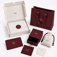 Ensemble d'emballages de bijoux écologiques réutilisables et biodégradables sur mesure : boîte rigide à tiroir, sac en papier, pochette, logo en feuille d'argent, impression quadricolore