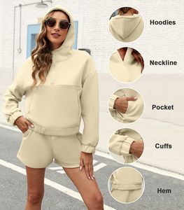 High Quality Custom <b>Women</b> Oversized <b>Sweat</b> Hoodie <b>Shorts</b> Set Heavy Cotton Breathable Eco-Friendly Winter Unisex Hooded <b>Short</b> - Product Image 4